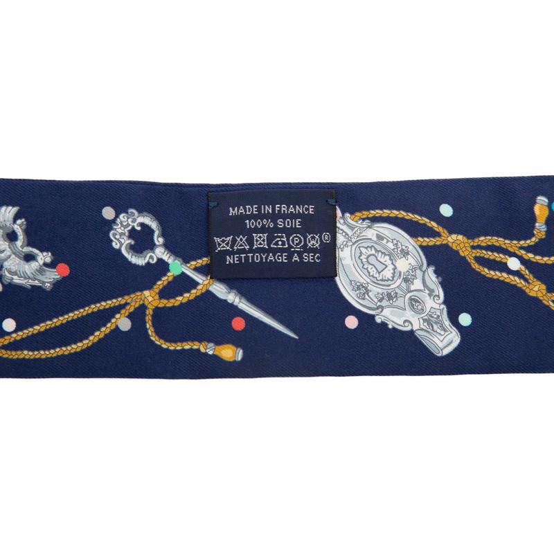 エルメス ツイリー Les Cles a Pois レ クレ ア ポア スカーフ ネイビー マルチカラー シルク レディース HERMES 【中古】の画像