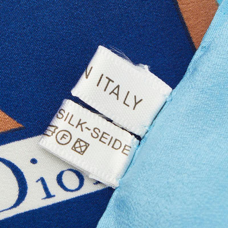 ディオール フラワーモチーフ スカーフ ブルー ベージュ シルク レディース Dior 【中古】