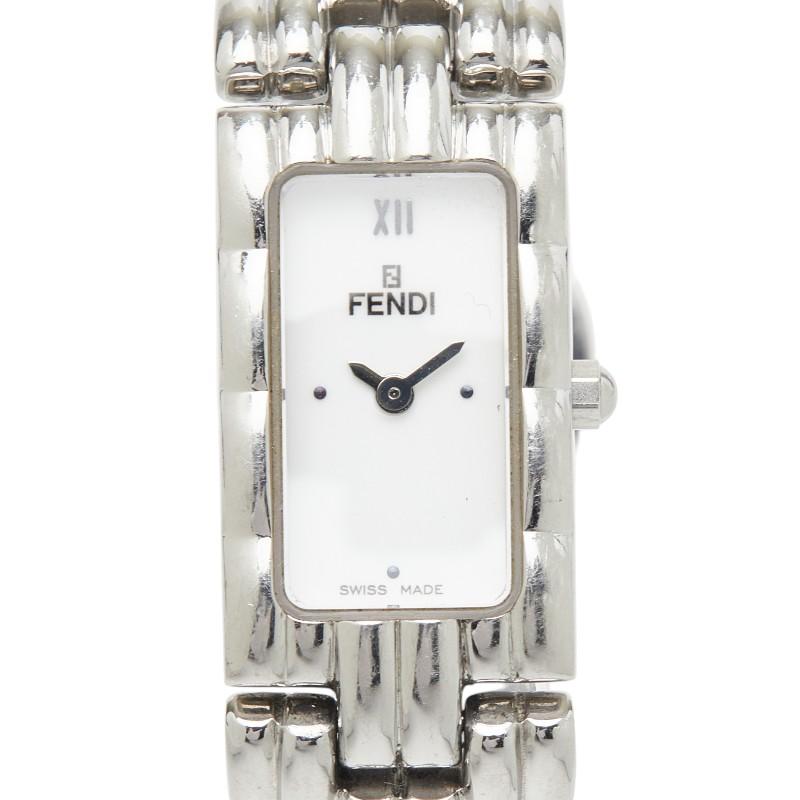稼働品】FENDI 660L バングル レディース腕時計 ホワイト文字盤 QZ 