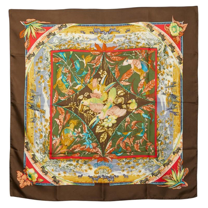 45915★年 HERMES エルメス カレ90 トロピック スカーフ HERMES（エルメス） カレ90 TROPIQUES トロピック スカーフ ブラウン