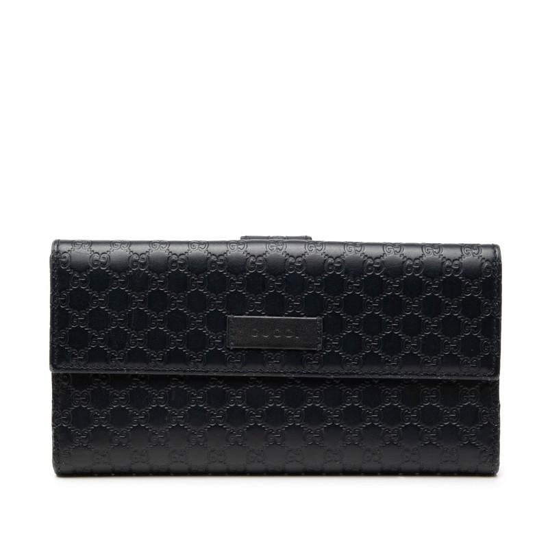 GUCCI（グッチ） マイクログッチシマ 長財布 449393 ネイビー レザー