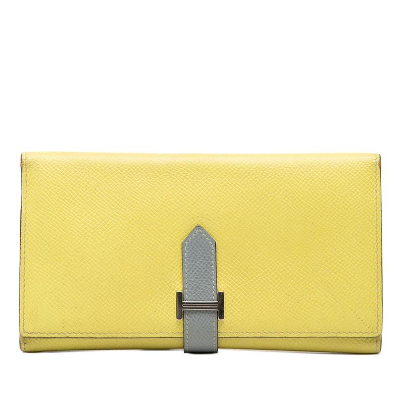 エルメス ベアン 2PLIS バイカラー 三つ折り財布 ヴォーエプソン レディース HERMES 【1-0260636】 HERMES（エルメス） ベアン 2PLIS バイカラー 三つ折り財布 イエロー