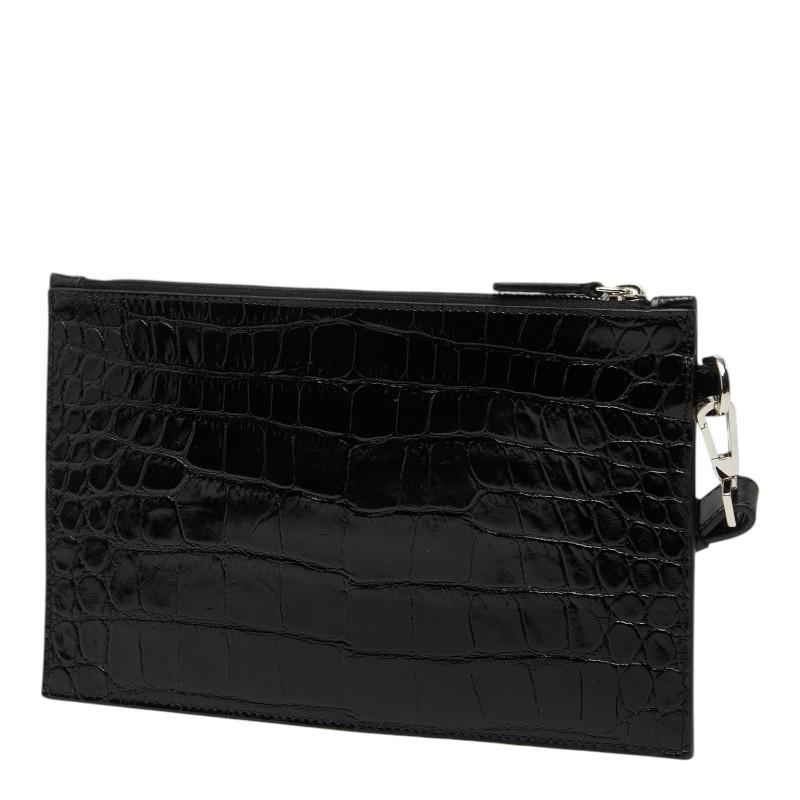 ヴェルサーチェ メドゥーサ ビギー クロコ型押し ロゴ クラッチバッグ ブラック レザー メンズ VERSACE 【中古】_1