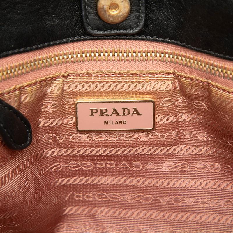PRADA（プラダ） リボン ハンドバッグ ブラック ナイロン レザー