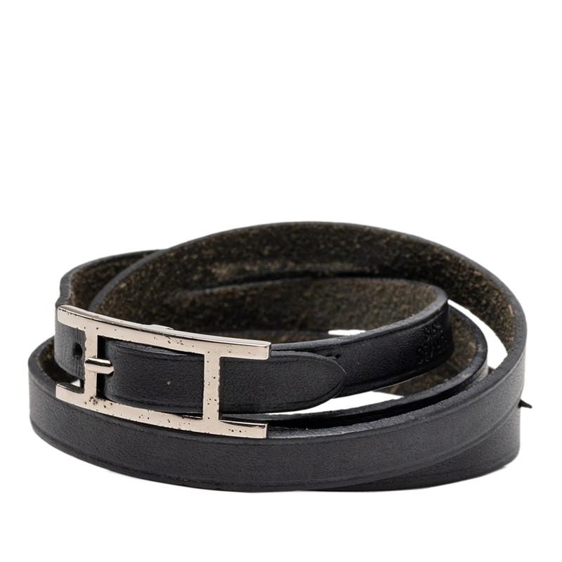 HERMES（エルメス） アピ 4連 ロング ブレスレット ブラック レザー