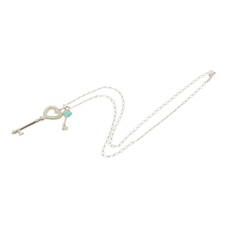 極美品 ティファニー ハートキー ブルー ネックレス チェーン社外品 シルバー TIFFANY&Co.（ティファニー） ハートキー モチーフ ロングネックレス