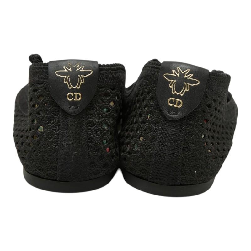 Dior ブラック フラットシューズ 37 ディオール 21SS CDロゴ ビー メッシュ フラット バレエシューズ