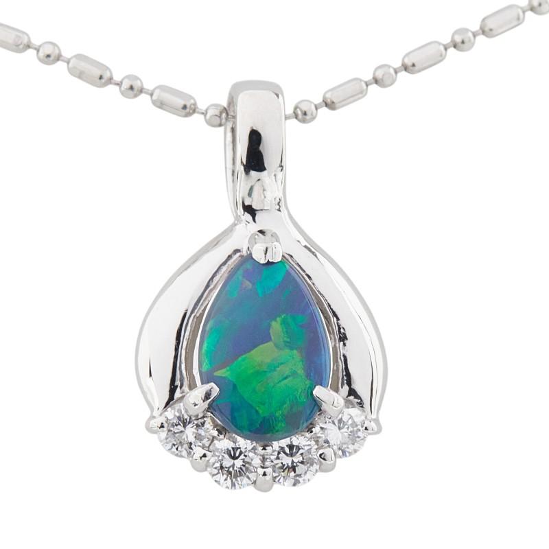 Pt900 プラチナ Pt850 ブラックオパール0.65ct ダイヤ0.18ct しずく型 