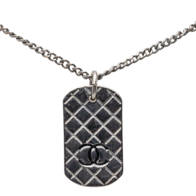 【良品】【シャネル】ドッグタグ プレート ココマーク ロゴ ストーン ネックレス CHANEL（シャネル） マトラッセ ドッグタグ ココマーク ネックレス