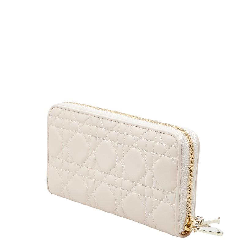 美品 ディオール カナージュ レディ ディオール ヴォヤジュール ラウンドファスナー 長財布 レザー レディース Dior 【1-0263073】 ディオール カナージュ レディ ヴォヤジュール ラウンドファスナー 長