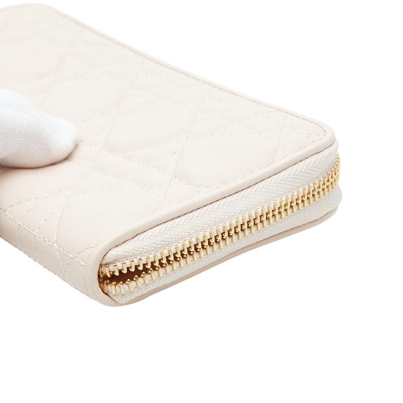 美品 ディオール カナージュ レディ ディオール ヴォヤジュール ラウンドファスナー 長財布 レザー レディース Dior 【1-0263073】 ディオール カナージュ レディ ヴォヤジュール ラウンドファスナー 長