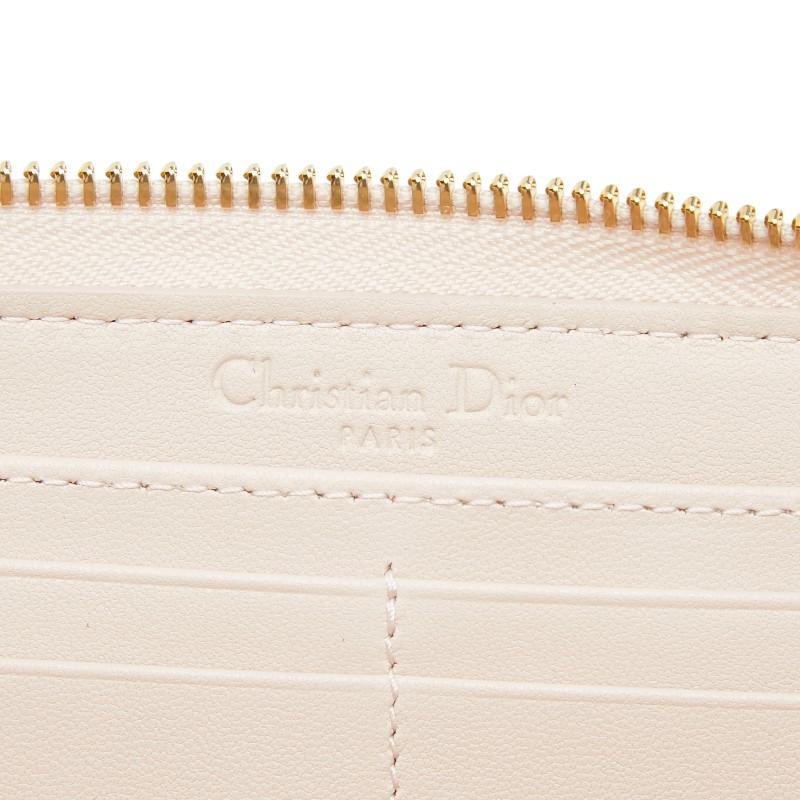 美品 ディオール カナージュ レディ ディオール ヴォヤジュール ラウンドファスナー 長財布 レザー レディース Dior 【1-0263073】 ディオール カナージュ レディ ヴォヤジュール ラウンドファスナー 長