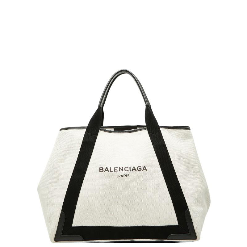 美品 BALENCIAGA トートバッグ ホワイト/ブラック BALENCIAGA（バレンシアガ） ネイビーカバスM ハンドバッグ トート