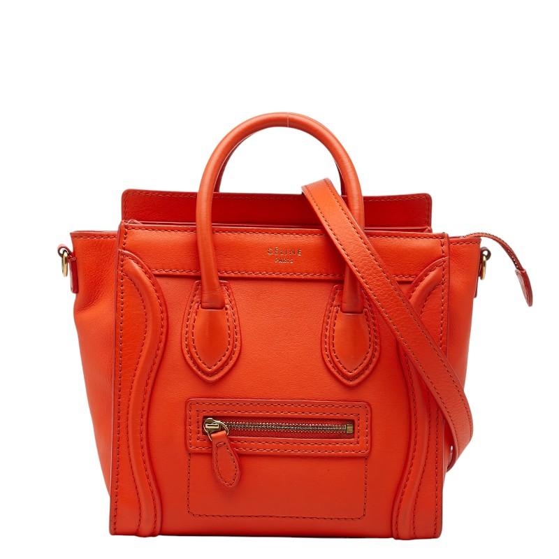 CELINE セリーヌ 2WAY ラゲージナノショッパー ボア ショルダーバッグ 肩掛け 斜め掛け ハンドバッグ レザー  ムートン   ブラウン 茶 グレー ゴールド金具 レディース【中古品】 CELINE（セリーヌ） ラゲージ ナノショッパー ハンドバッグ ショルダー
