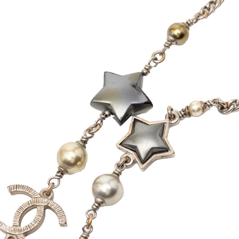 シャネル ココマーク スター 星 ロングネックレス シルバー メタル フェイクパール レディース CHANEL 【中古】_3