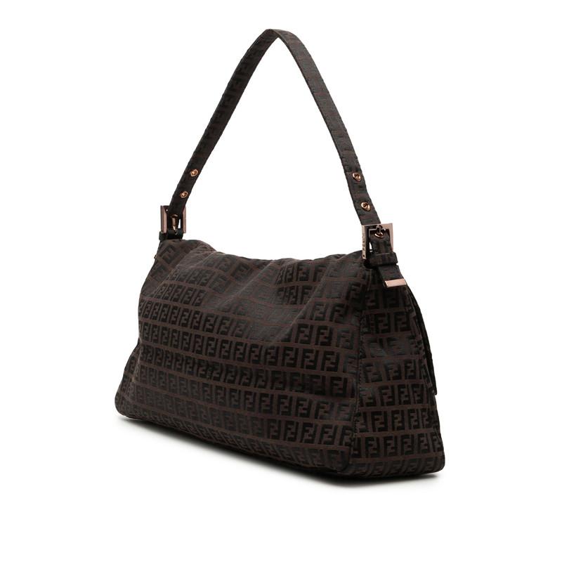フェンディ ズッキーノ マンマバケット ハンドバッグ ショルダーバッグ ブラウン キャンバス レザー レディース FENDI 【中古】