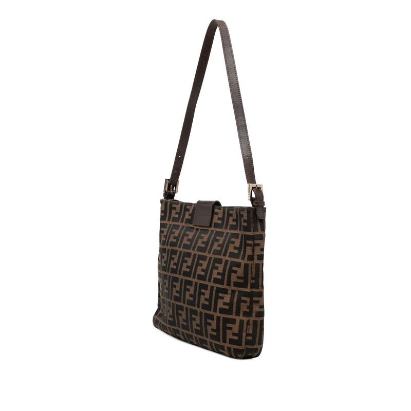 フェンディ ズッカ マンマバケット ハンドバッグ ショルダーバッグ ブラウン キャンバス レザー レディース FENDI 【中古】
