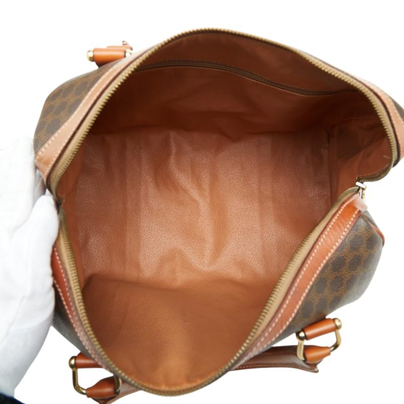【美品】CELINE マカダム ミニボストン ハンドバッグ レザー ブラウン CELINE（セリーヌ） マカダム ミニ ボストンバッグ ブラウン PVC