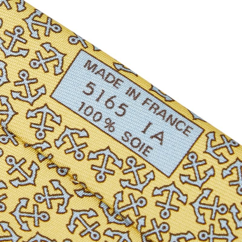 ✨極美品✨HERMES エルメス　ネクタイ　高級シルク　イカリ柄　イエロー HERMES（エルメス） 錨 イカリ アンカー柄 ネクタイ イエロー シルク