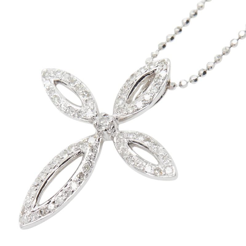 K18WG ホワイトゴールド ダイヤ0.25ct クロスモチーフ ペンダント