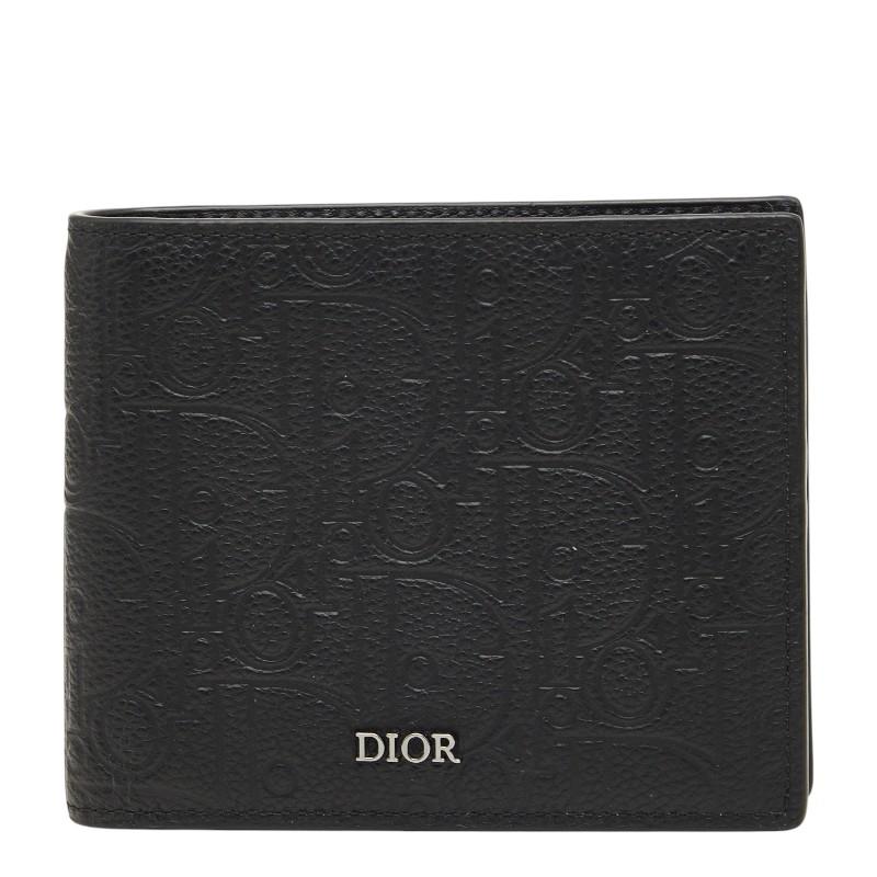 Dior ディオール CD ロゴ 二つ折り財布 シボ革 ブラック ディオール ロゴ 二つ折り財布 ブラック レザー メンズ Dior 【中古