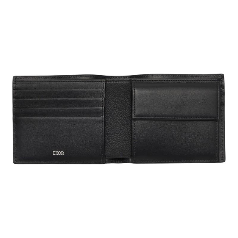 ディオール ロゴ 二つ折り財布 ブラック レザー メンズ Dior 【中古