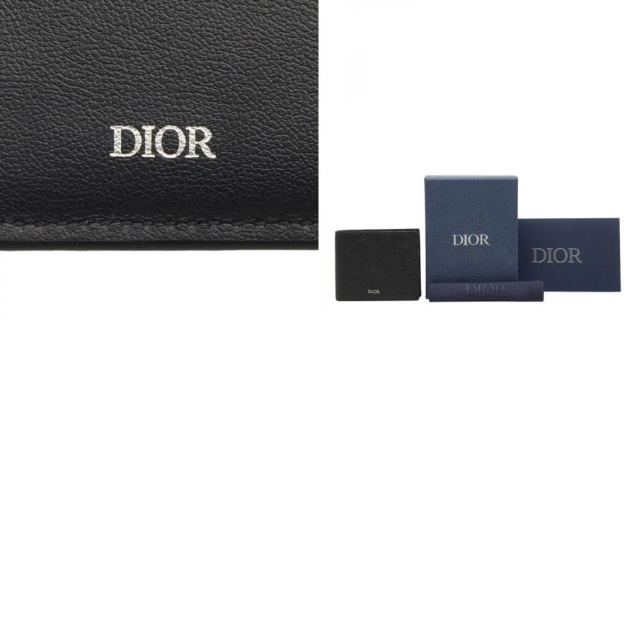 ディオール ロゴ 二つ折り財布 ブラック レザー メンズ Dior 【中古