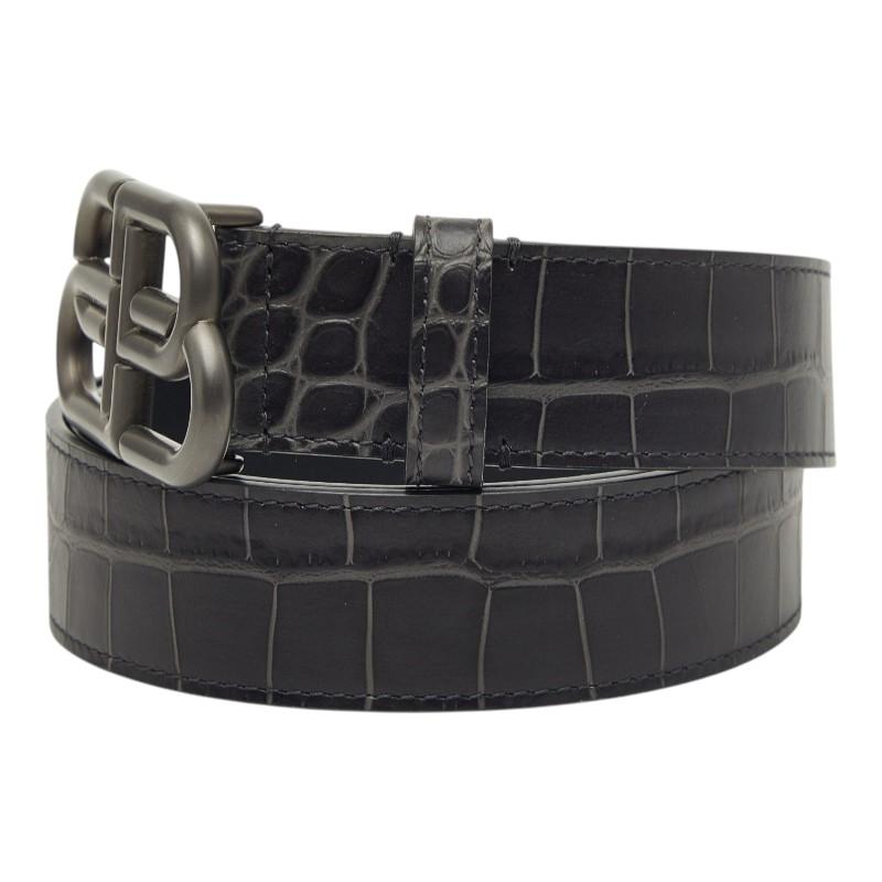 BALENCIAGA BB ベルト ブラック クロコ型押し BALENCIAGA（バレンシアガ） BBロゴ バックル クロコダイル型押し