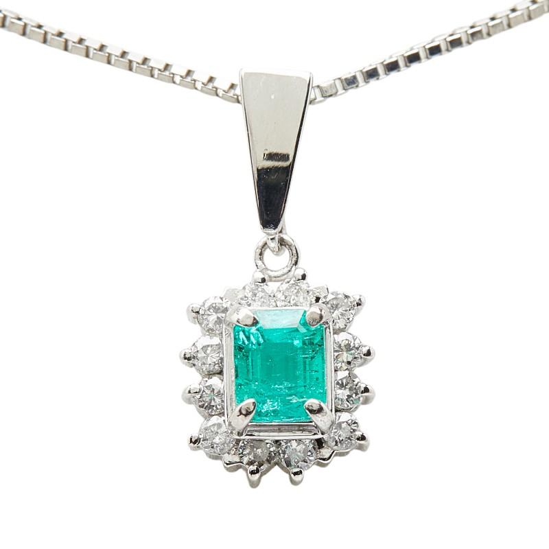 Pt900 プラチナ Pt850 エメラルド0.23ct ダイヤ0.13ct フラワー 