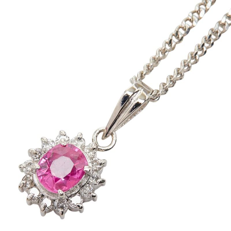 PT850/900　ルビー.ダイヤ装飾ネックレス Pt900 プラチナ Pt850 ルビー0.46ct ダイヤ0.13ct フラワーモチーフ