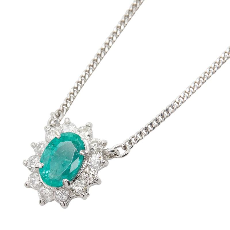 舞*い様 プラチナPt850 0.22ct花形ダイヤモンドペンダントネックレス Pt850 プラチナ エメラルド0.56ct ダイヤ0.23ct フラワーモチーフ