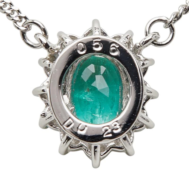 Pt850 プラチナ エメラルド0.56ct ダイヤ0.23ct フラワーモチーフ