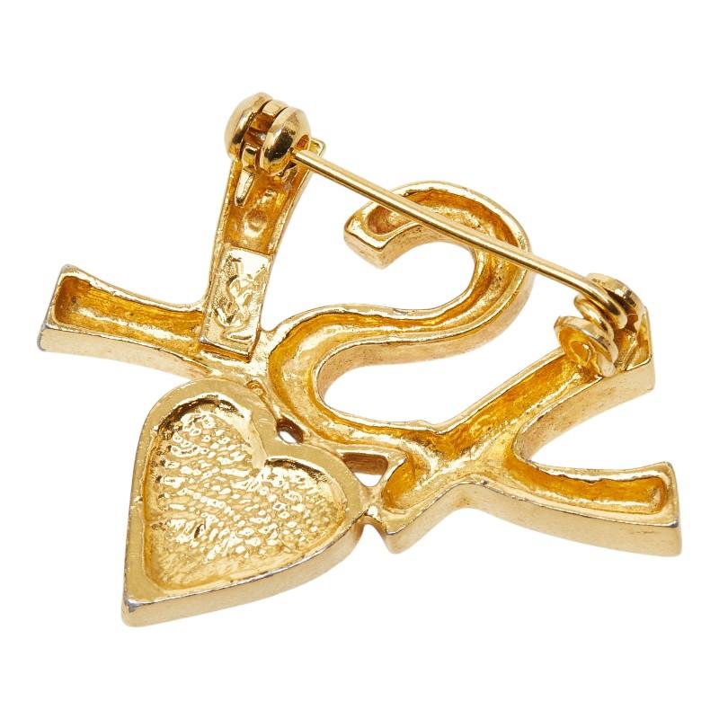 サンローラン ロゴ ハート ブローチ ゴールド ラインストーン メッキ レディース SAINT LAURENT 【中古】_1