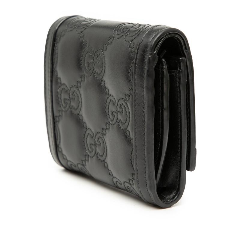 美品 グッチ GGマトラッセ GGロゴ 二つ折り財布 723799 レザー レディース GUCCI 【1-0265570】 GUCCI（グッチ） GGマトラッセ GGロゴ 二つ折り財布 723799 ブラック