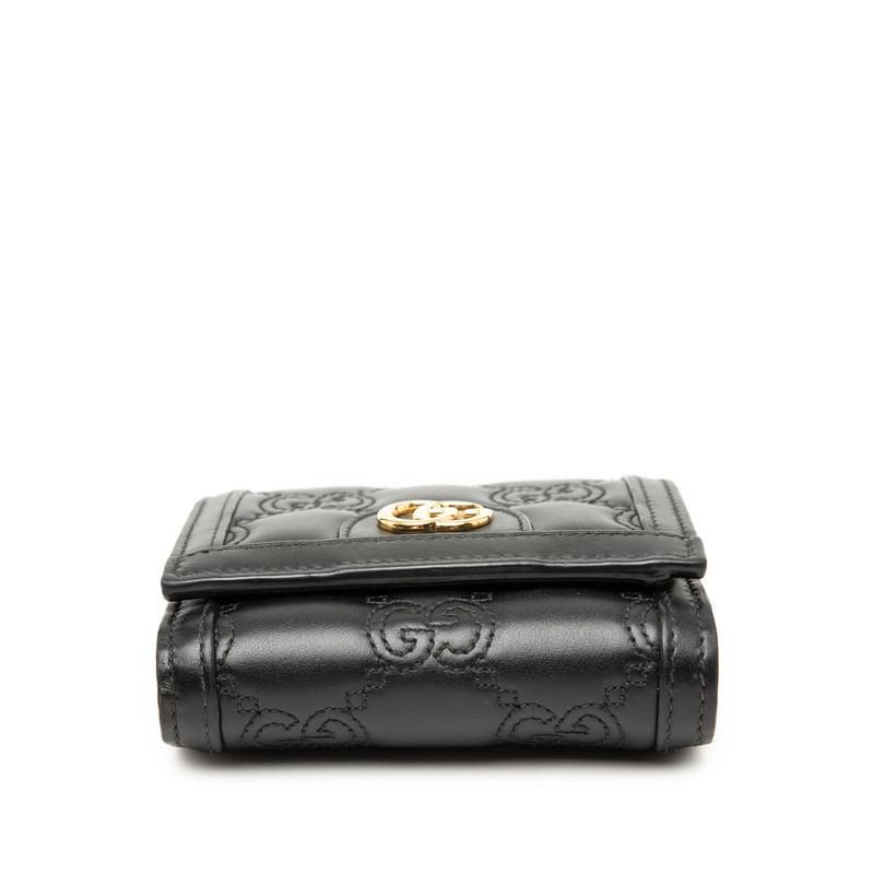 美品 グッチ GGマトラッセ GGロゴ 二つ折り財布 723799 レザー レディース GUCCI 【1-0265570】 GUCCI（グッチ） GGマトラッセ GGロゴ 二つ折り財布 723799 ブラック