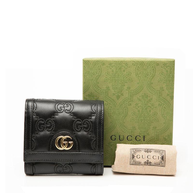美品 グッチ GGマトラッセ GGロゴ 二つ折り財布 723799 レザー レディース GUCCI 【1-0265570】 GUCCI（グッチ） GGマトラッセ GGロゴ 二つ折り財布 723799 ブラック