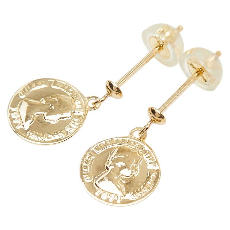 K18YG イエローゴールド エリザベス2世 金貨モチーフ ピアス