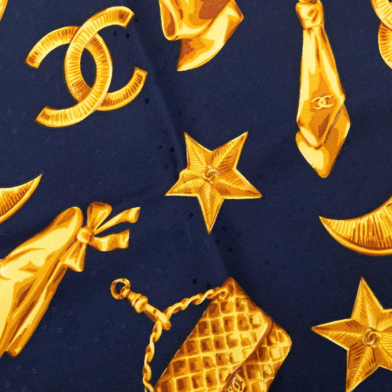 CHANEL（シャネル） ココマーク 総柄 スカーフ ネイビー イエロー