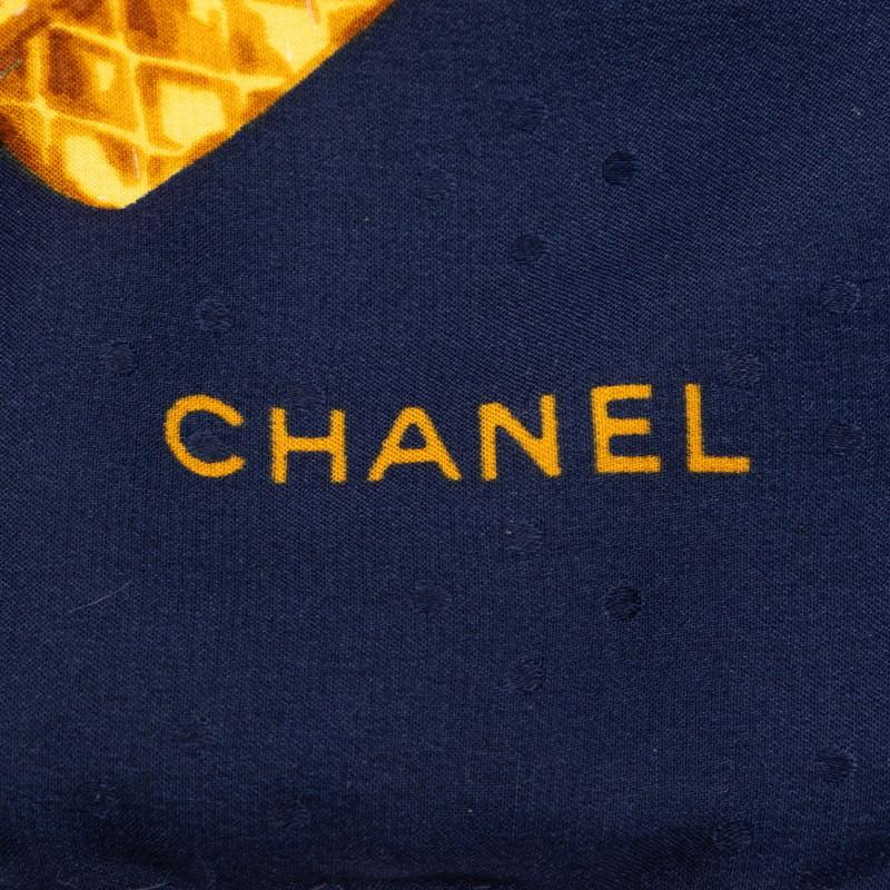 CHANEL（シャネル） ココマーク 総柄 スカーフ ネイビー イエロー