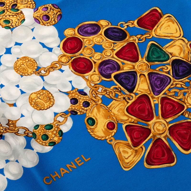 CHANEL（シャネル） パール ジュエル モチーフ スカーフ ブルー マルチ