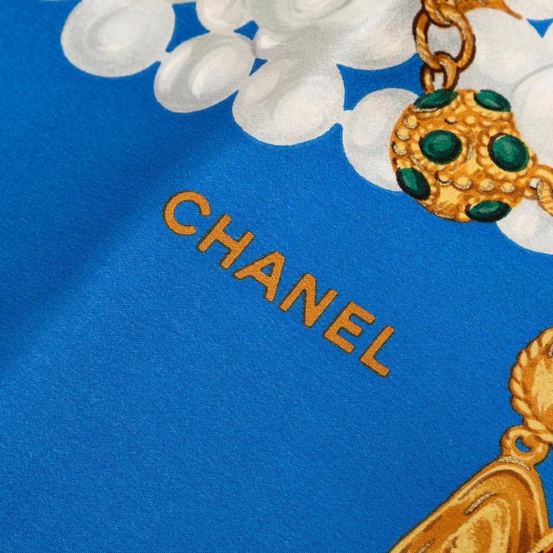 CHANEL（シャネル） パール ジュエル モチーフ スカーフ ブルー マルチ