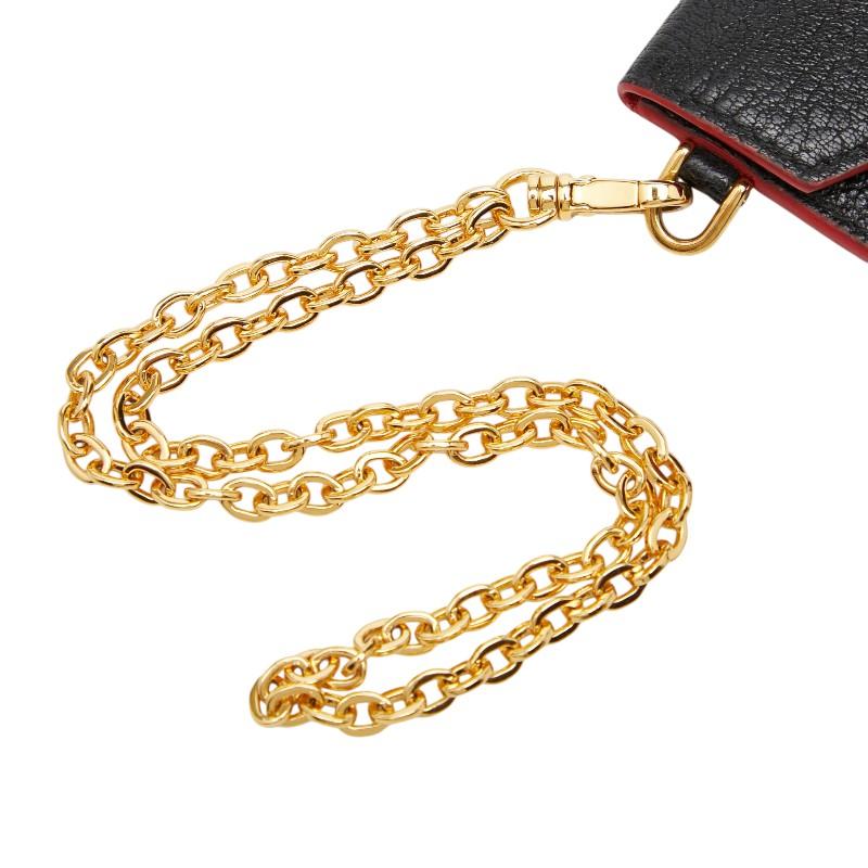 ミュウミュウ マドラスラブ チェーンウォレット ポーチ ブラック レッド レザー レディース MIUMIU 【中古】_6