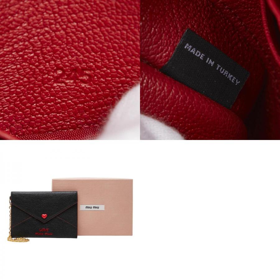 ミュウミュウ マドラスラブ チェーンウォレット ポーチ ブラック レッド レザー レディース MIUMIU 【中古】_9