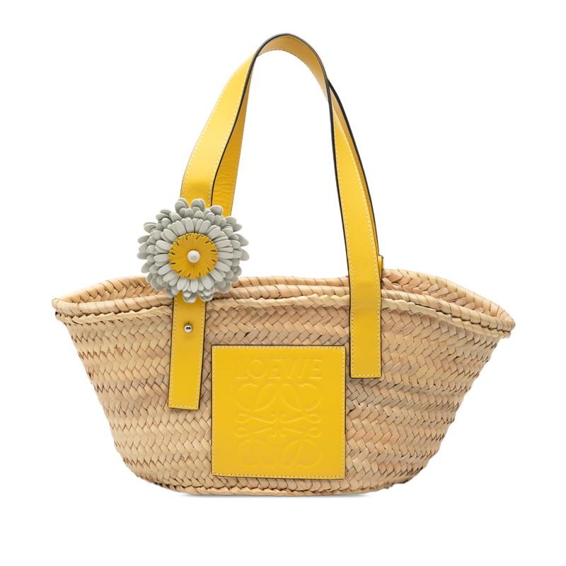 LOEWE カゴバッグ　イエロー LOEWE（ロエベ） バスケットバッグ スモール フラワー かごバッグ