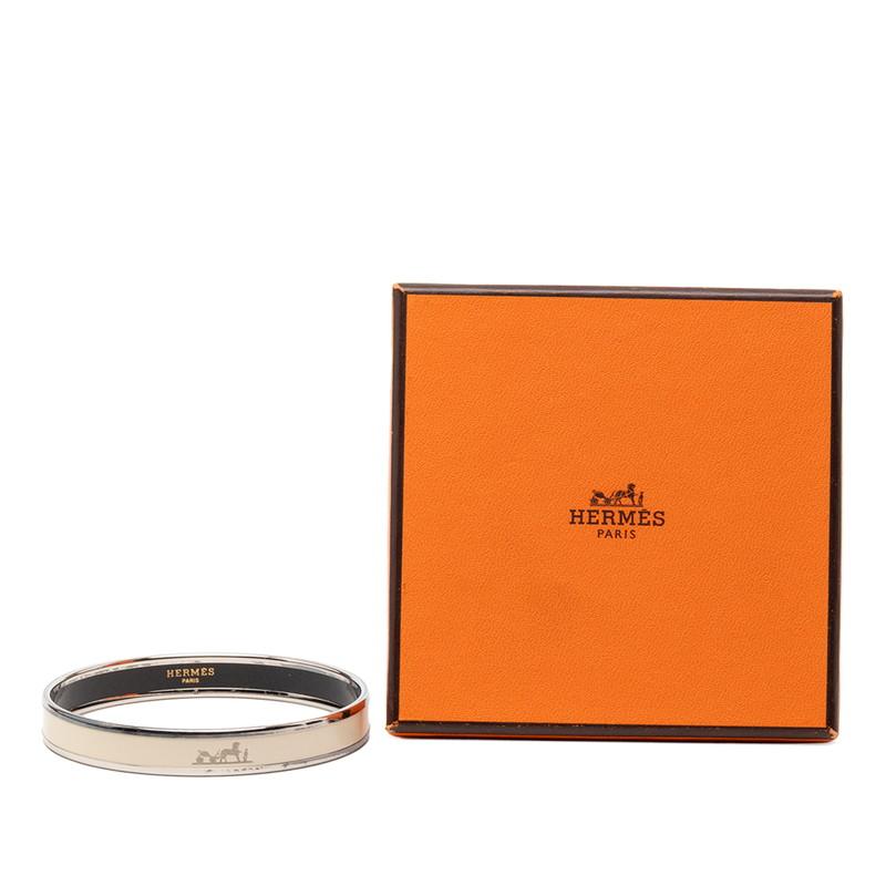 【美品】エルメス HERMES エマイユPM バングル シルバー 箱付き HERMES（エルメス） エマイユPM バングル シルバー アイボリー メタル