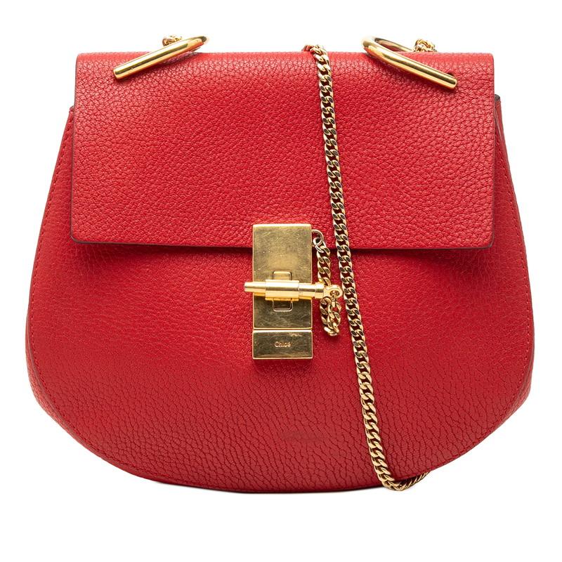 【美品】Chloé クロエ　Drewドリュー　ショルダーバッグ レッド Chloe（クロエ） ドリュー チェーン ショルダーバッグ レッド レザー
