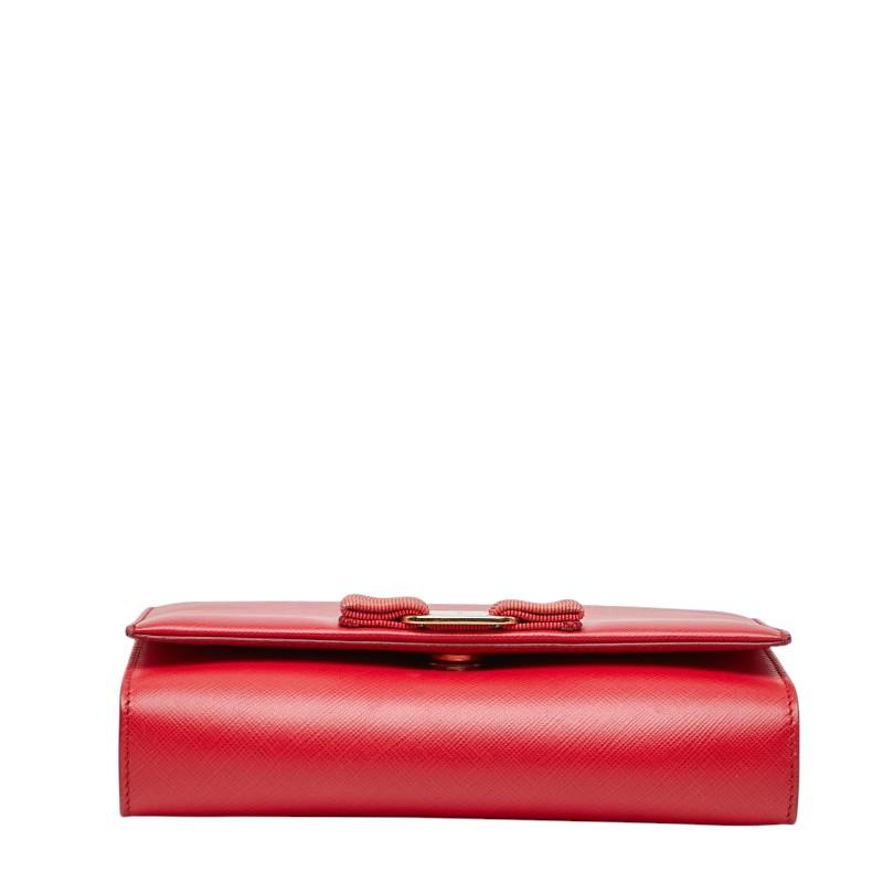 【美品】Salvatore Ferragamo ヴァラ フリンジ 赤 サルヴァトーレフェラガモ ヴァラリボン チェーンショルダーバッグ