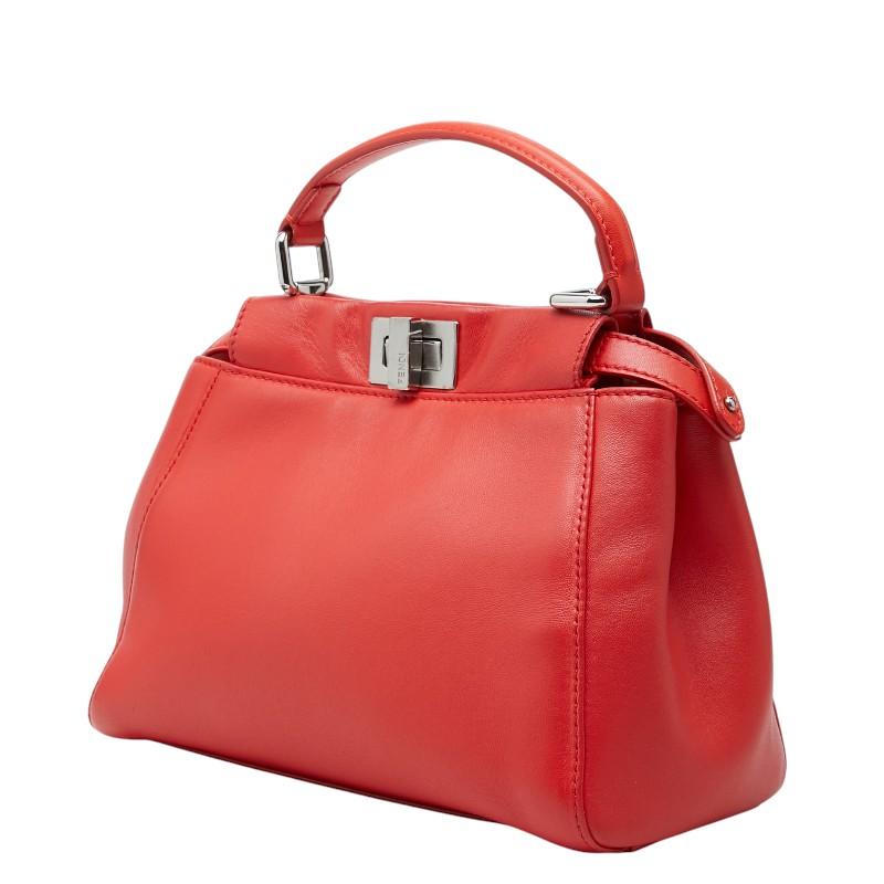 フェンディ ミニピーカブー ハンドバッグ ショルダーバッグ 2WAY 8BN244A0K8 レッド シルバー レザー レディース FENDI 【中古】の画像