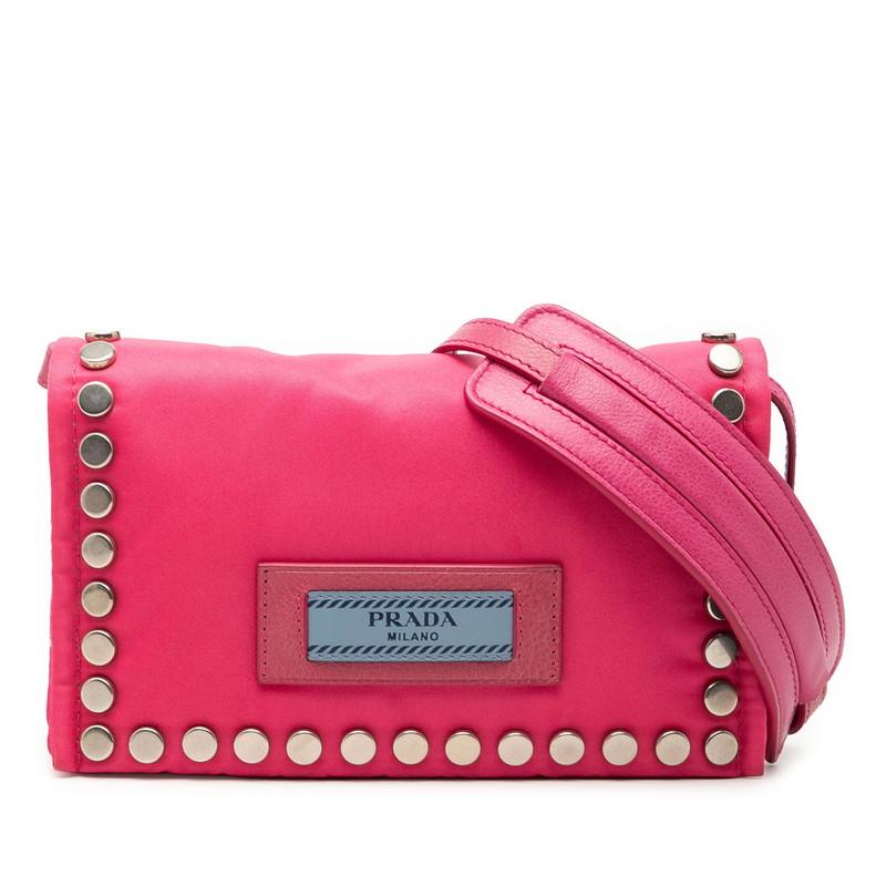 PRADA（プラダ） スタッズ 斜め掛け ショルダーバッグ ピンク ナイロン 