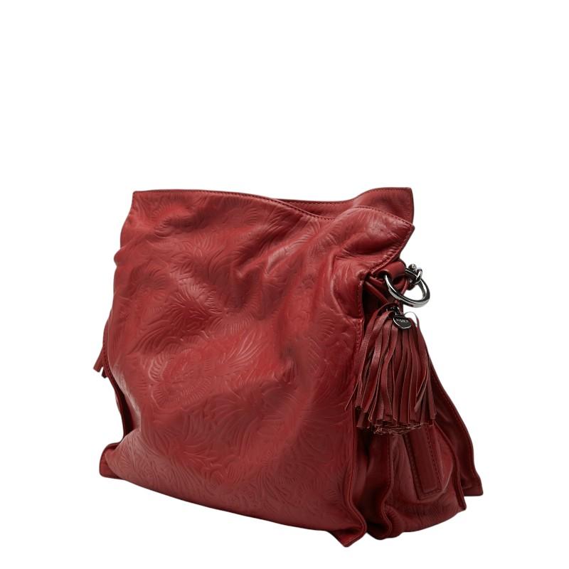 美品　LOEWE(ロエベ)　赤　ハンドバッグ パーティーバッグ LOEWE（ロエベ） アナグラム フラワー 花 型押し フラメンコ 斜め掛け